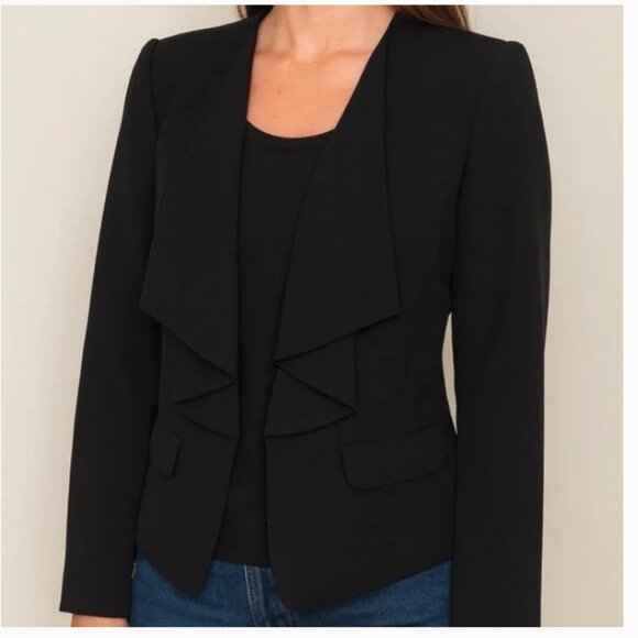White House Black Market Women's Black V-Neck Waterfall Ruffle Peplum Waist - Picture 1 of 15
